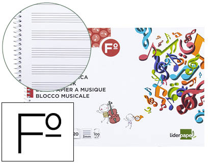 Bloc música Liderpapel pentagrama 3mm. Fº apaisado 20 hojas 100g/m²